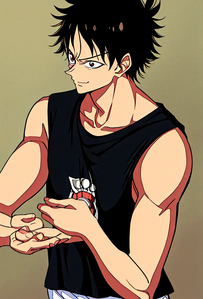money d luffy wearing a black oversized t-shirt, image should we backward