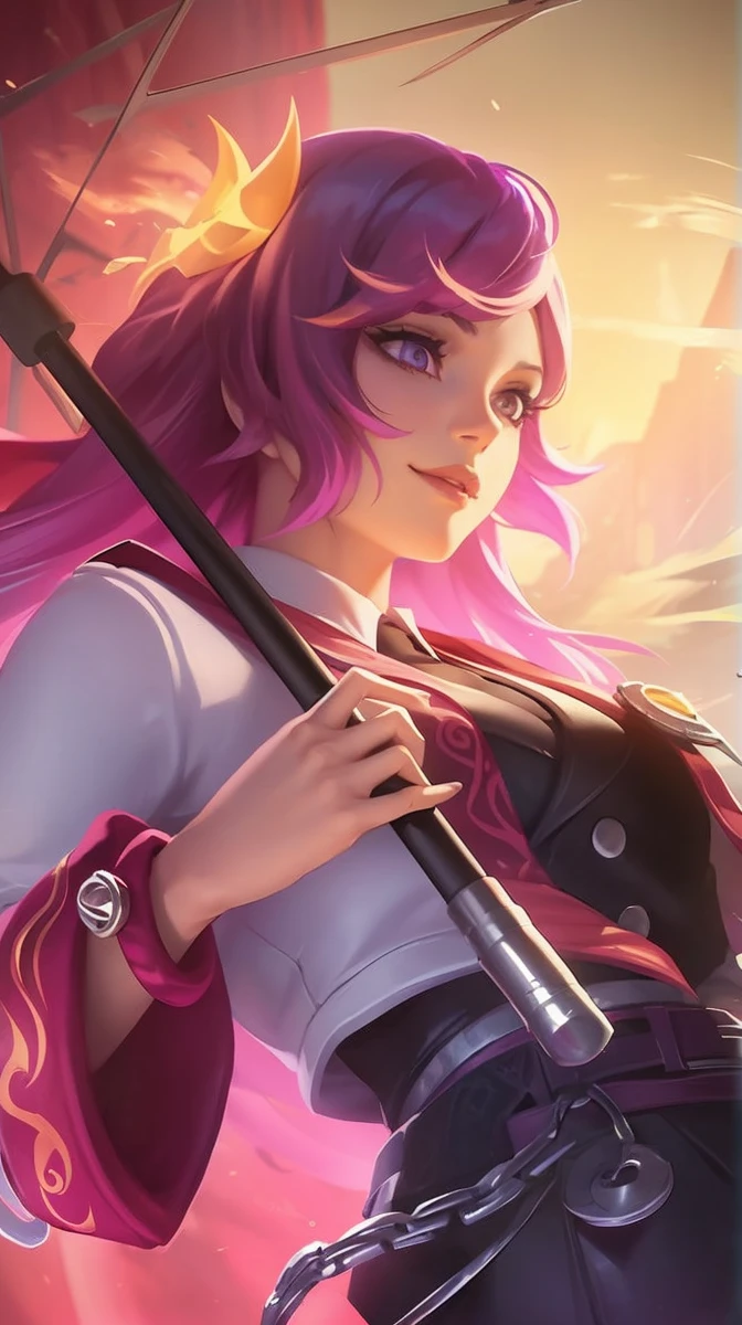 young woman,short black hair , badass , full ancient armor,shapely thighs,Evil Smile,hair horns,juri han