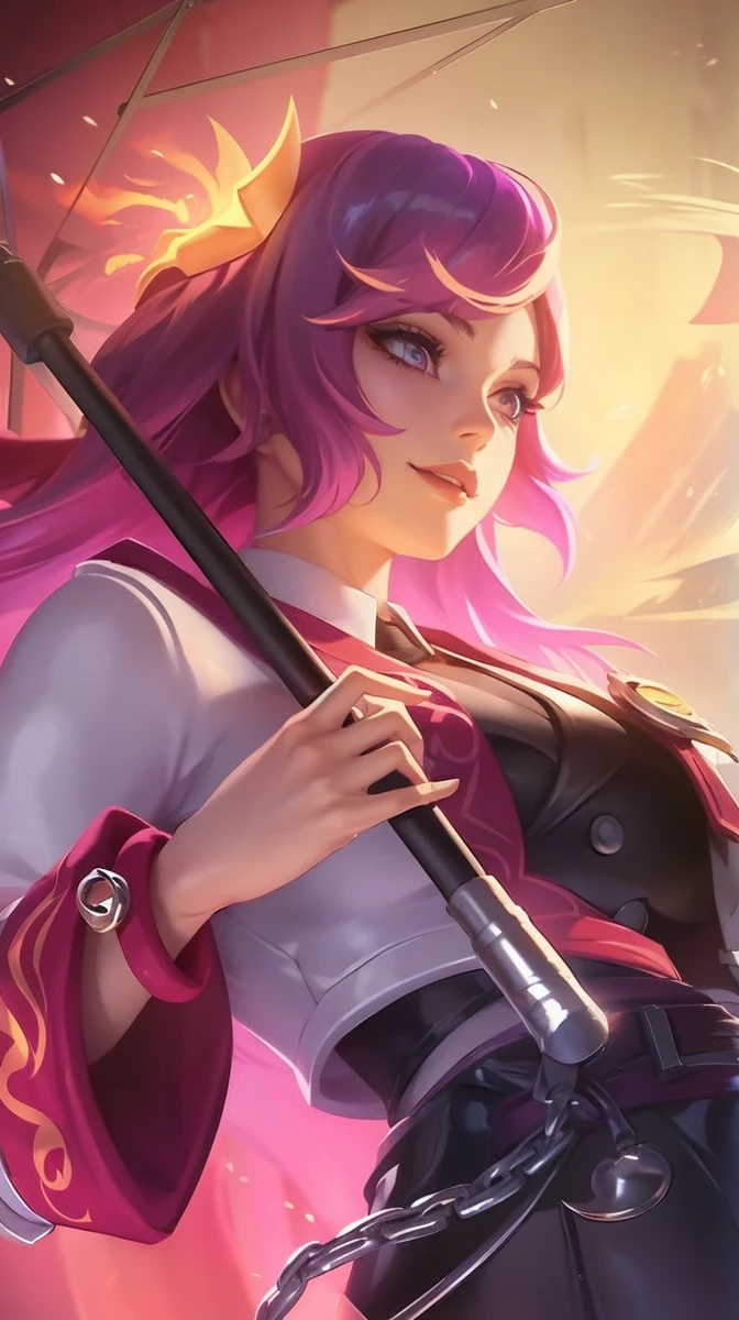 young woman,short black hair , badass , full ancient armor,shapely thighs,Evil Smile,hair horns,juri han 
