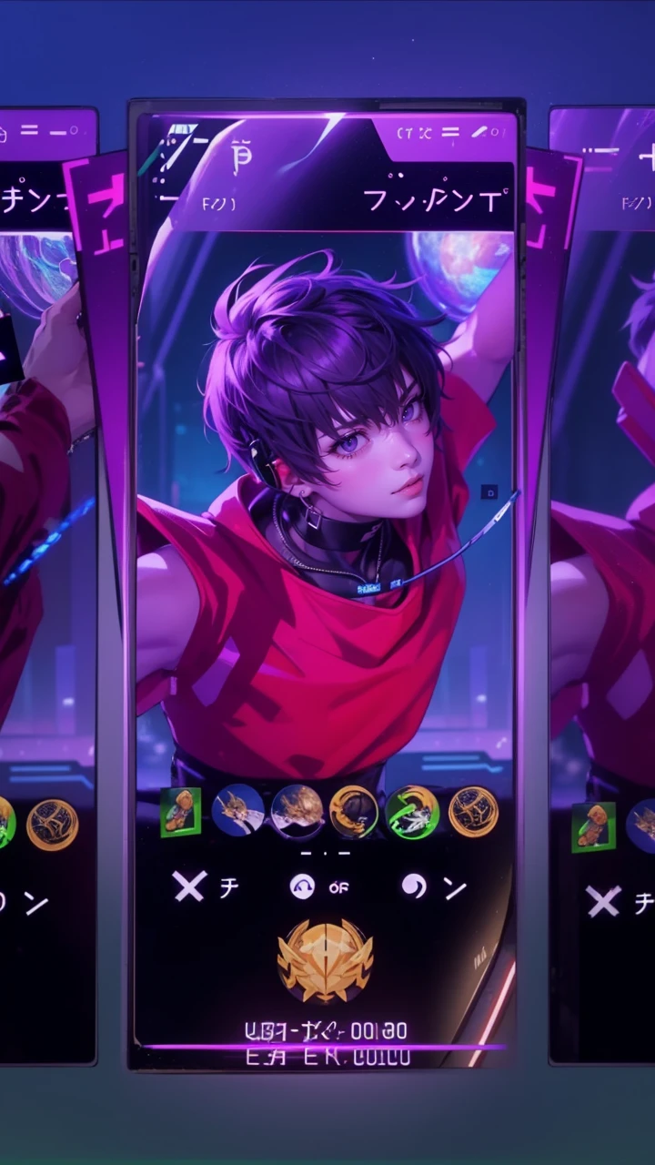 1boy, (extremely beautiful), solo, male focus, cyberpunk, neon lights, vibrant colors, headphones, Cyberpunk, neon, masterpiece, best quality, ultra-detailed, cyberpunk background, detail, in the starry night, moon, explosive and clear eyes, glowing eyes, beautiful details in the wind, little smile. thinking and watching the moon