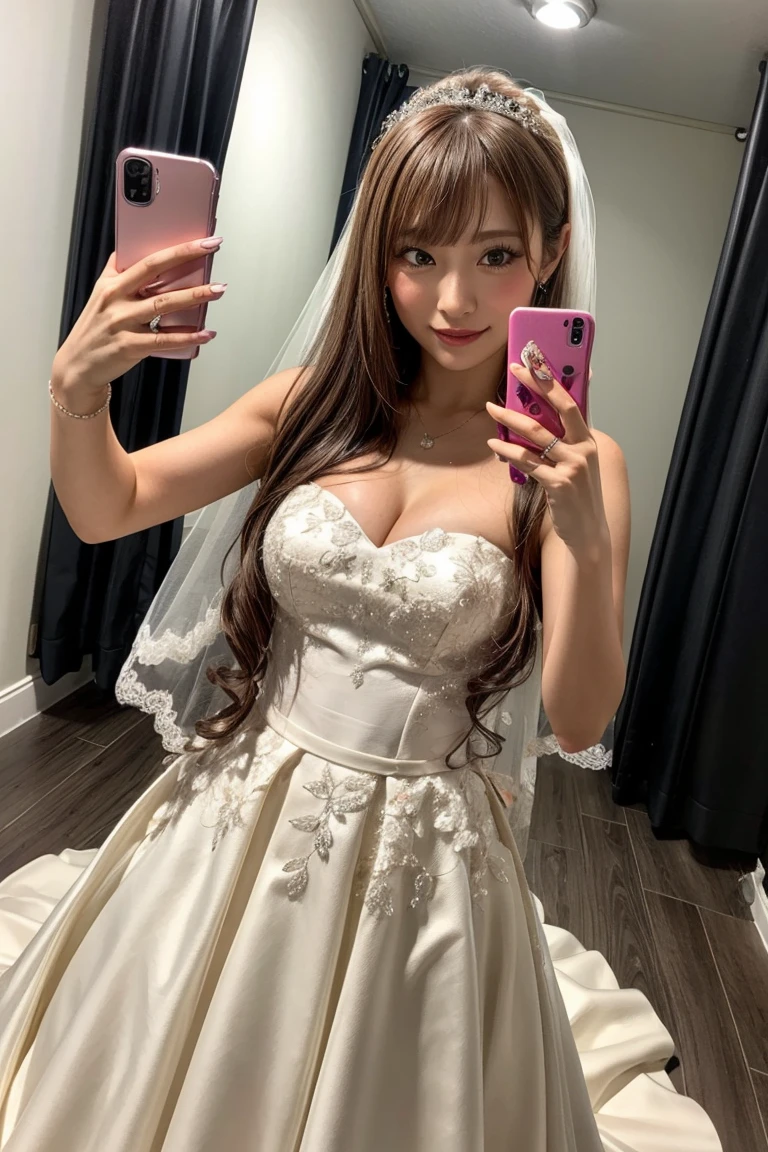 Wedding dress ((Selfie)), outside, 35years old,