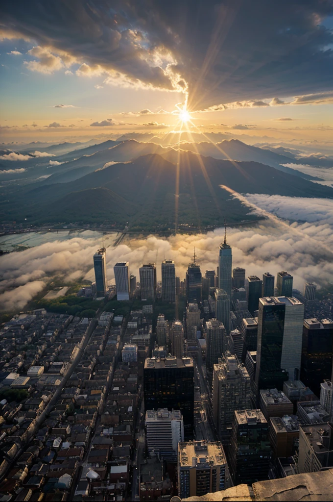 Backlit city in the morning，Overlooking，