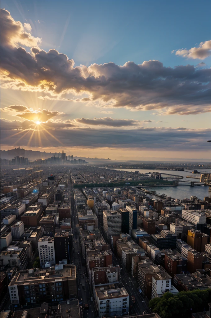 Backlit city in the morning，Overlooking，