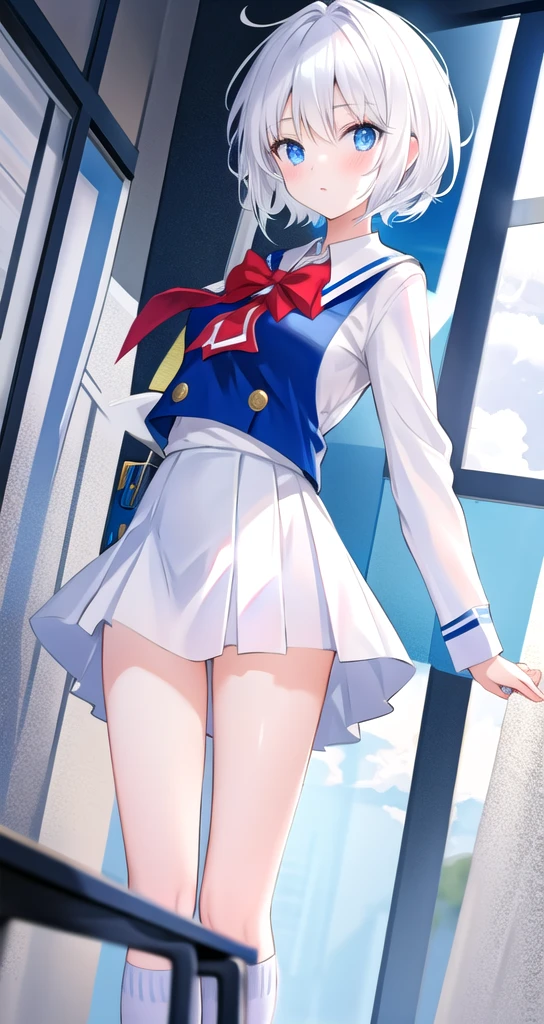 White Hair Blue eyes Girl Short Hair uniform high school student