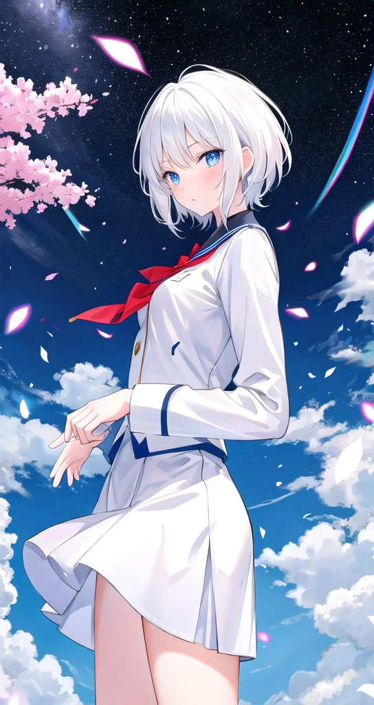 White Hair Blue eyes Girl Short Hair uniform high school student