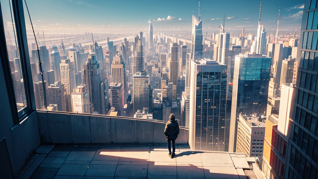Backlit city in the morning,Standing on a tall building looking down