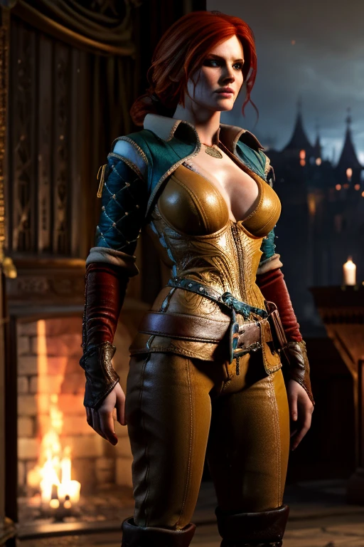 Triss Merigold exposes her tits, breast, nipples are visible, against the backdrop of the castle in the royal capital there are people around, against the backdrop of the castle people look at her, she stands cancerously, показывает жопу пизду breast, behaves like a complete whore, Triss cocksucker slut whore, Art 3D