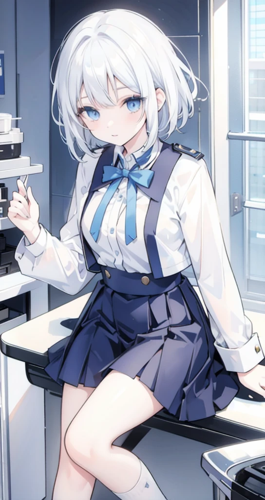 White Hair　Blue eyes　Girl　Short Hair　uniform　high school student