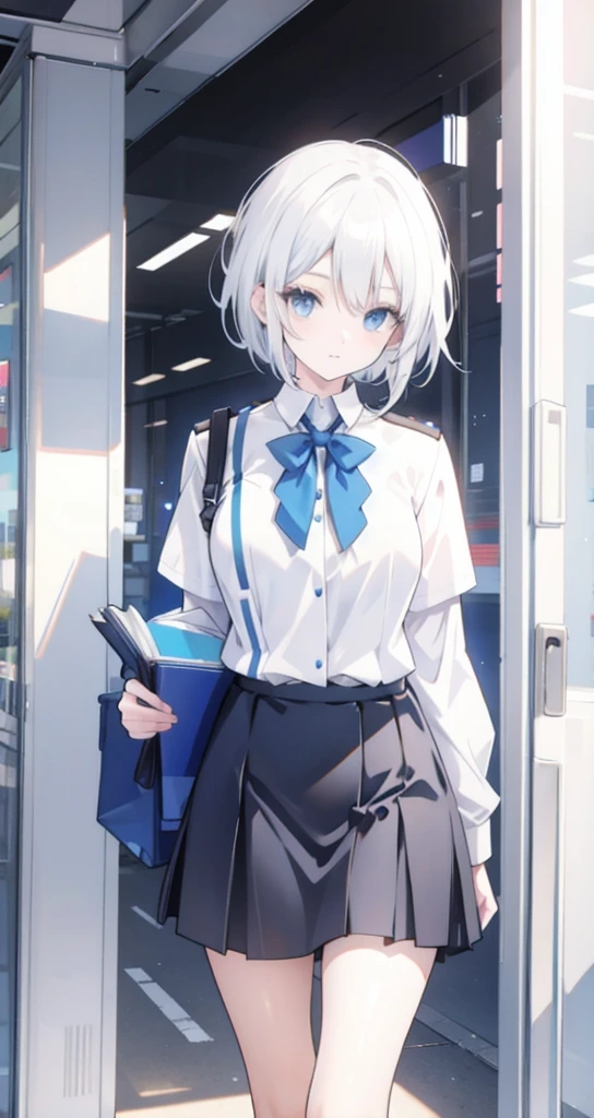 White Hair Blue eyes Girl Short Hair uniform high school student