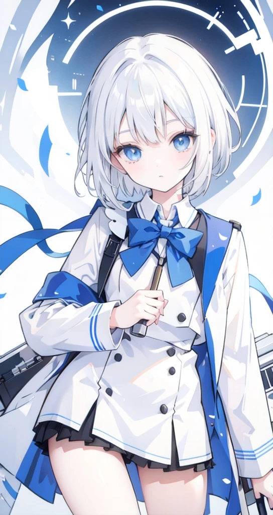 White Hair　Blue eyes　Girl　Short Hair　uniform　high school student