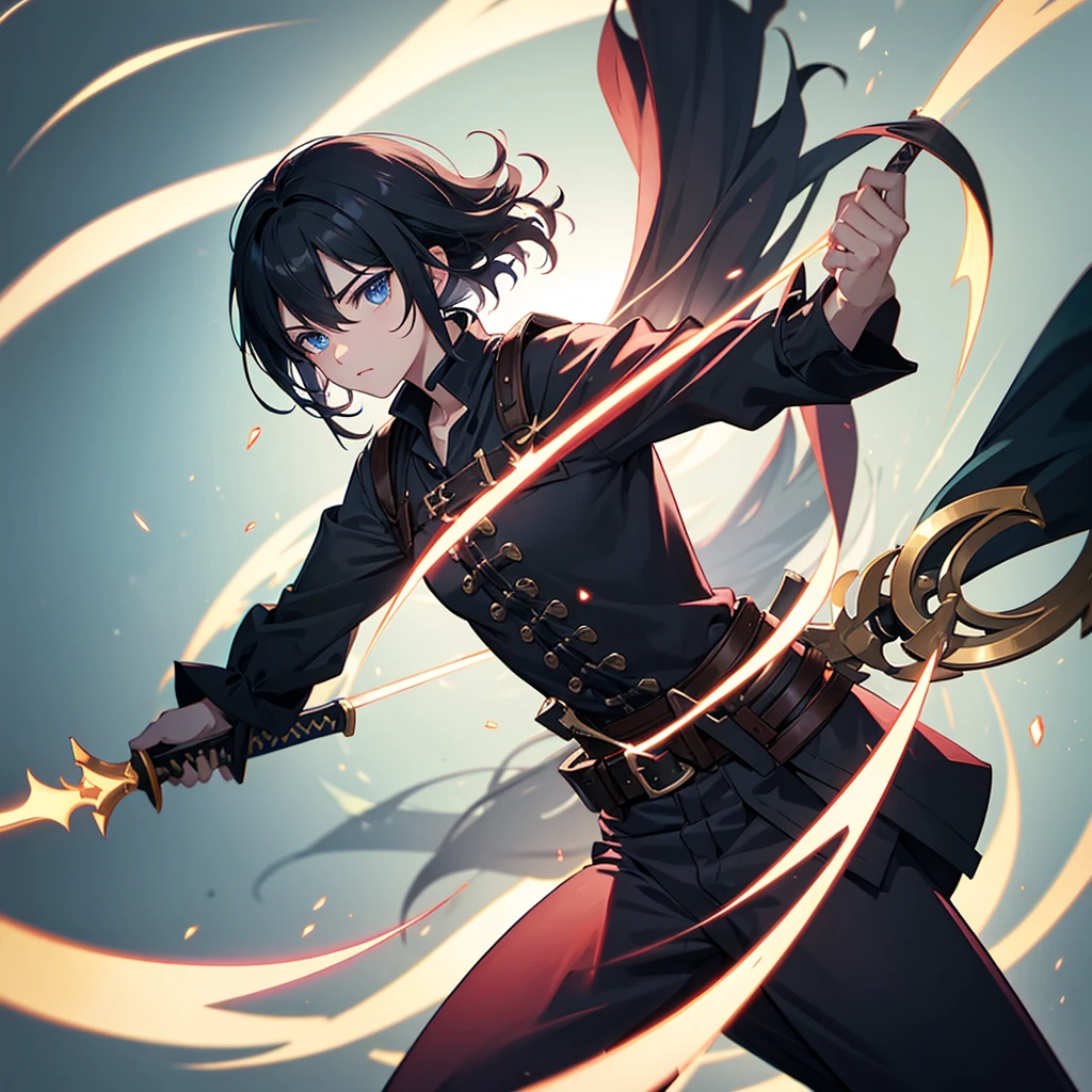 A main character with a simple sword with op power 