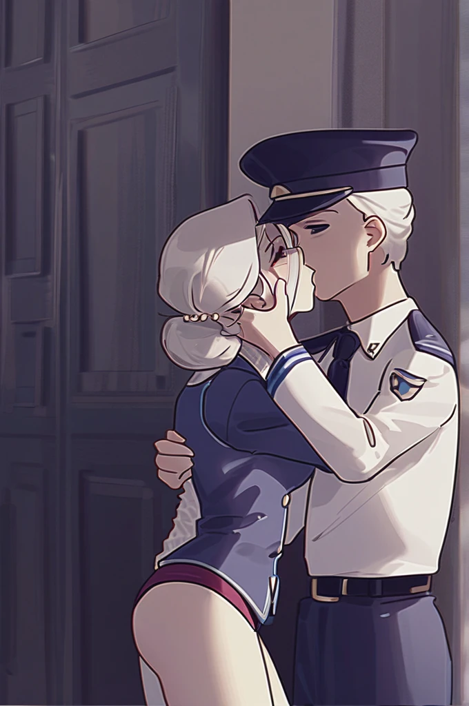 ((Лучшее качество)), ((шедевр)), (подробный), A uniformed policeman kisses a prostitute