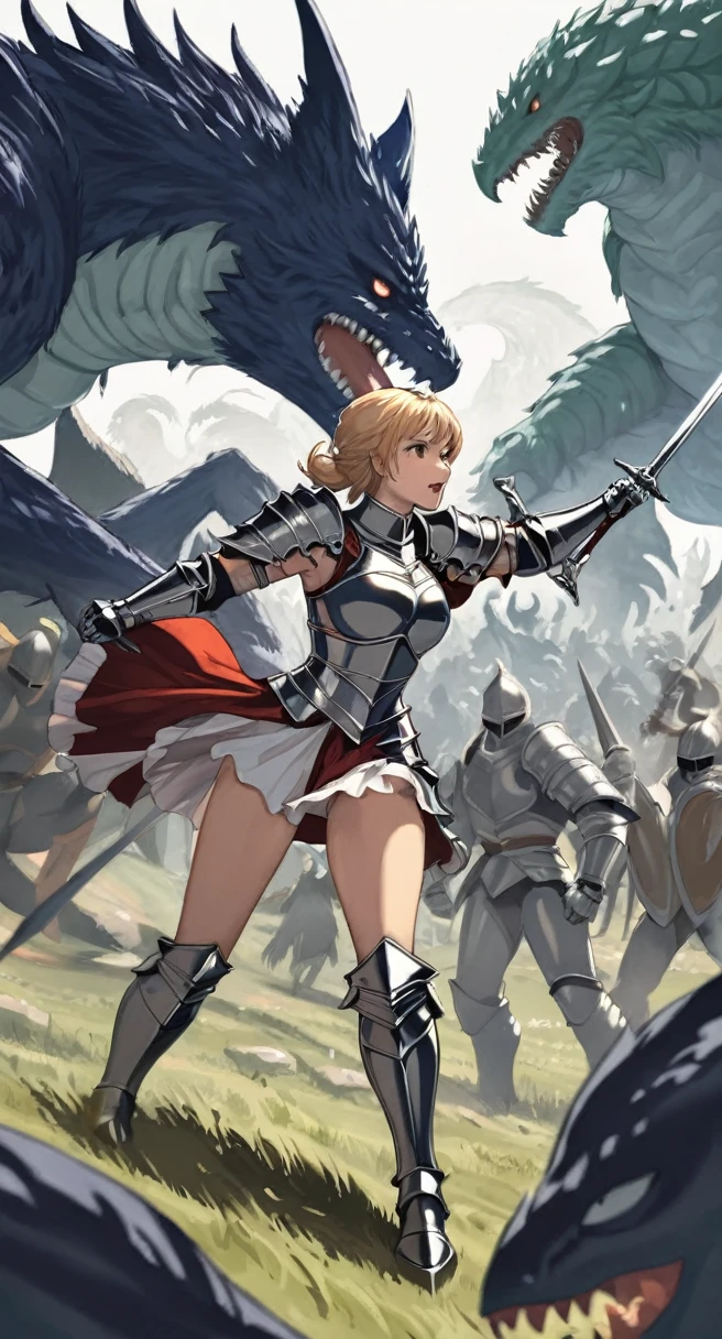 Female knight fighting monsters