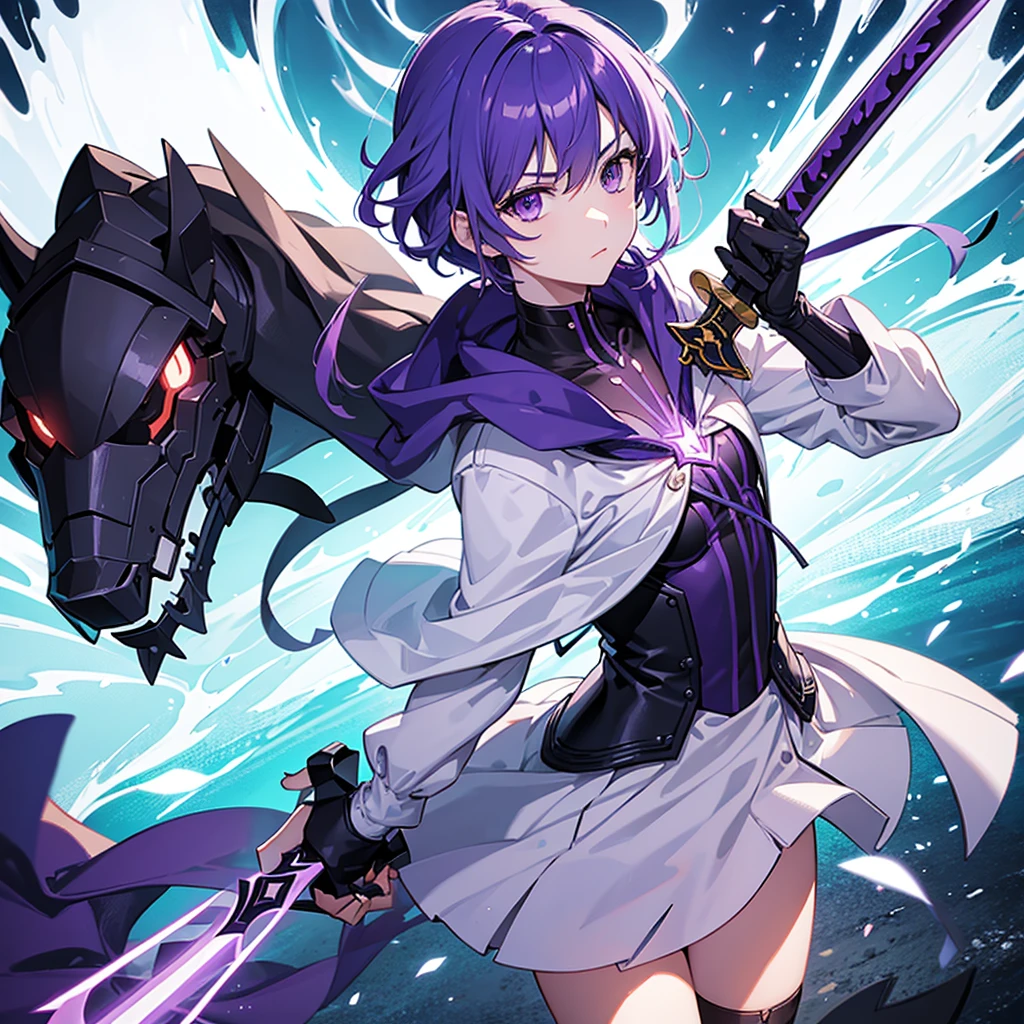 A main character with a simple sword with op power male character using purple colour power