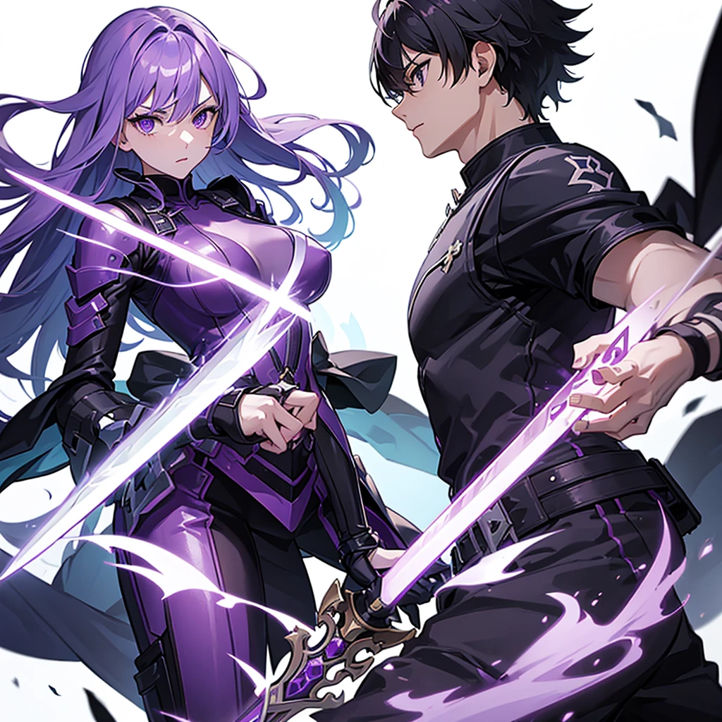 A main character with a simple sword with op power male character using purple colour power 