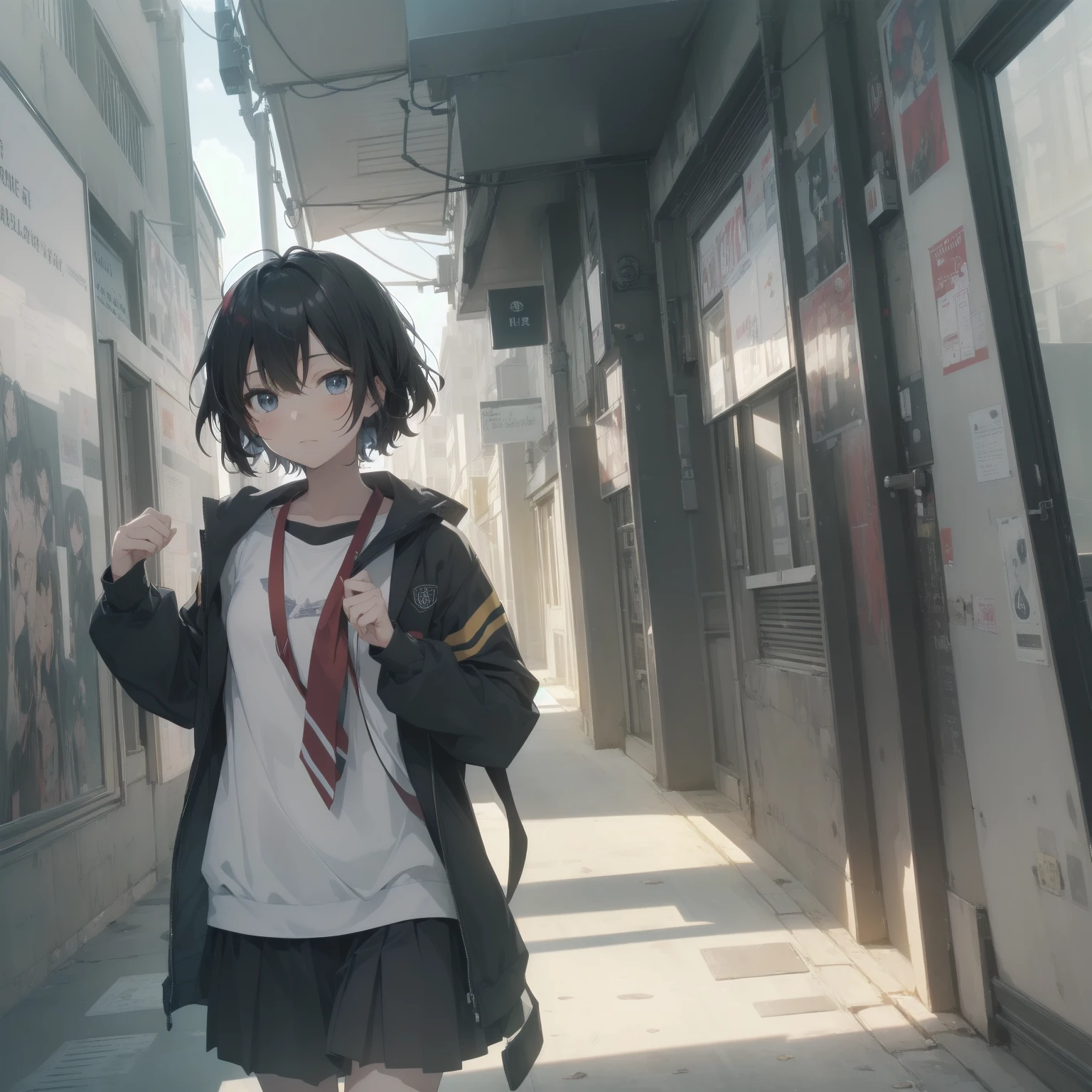 ultra-absurdres-Top quality by artist God, ultra-detailed, high resolution, anime moe artstyle, best anime 8k konachan wallpaper, pixiv contest winner, pool:2810, perfect anatomy,break, 1girl, (Please draw a girl walking sleepily to school alone. )break,(Solo,little female, 13-year-old:1.3),Full limbs, complete fingers,a junior high school student, (very short hair), short cut, flat chest, , small butt, small black eyes, beautiful detailed eyes, well-proportioned iris and pupils, expressive eyes, highres detailed hair, soft expression, salor school_uniform, sailor collar, serahuku, bow, pleated skirt,(Detailed Lighting), (Detailed background), in the School commute route.break, Best cinematic lighting powered by famous artist, 8k,beauty illustration,photoshop_(medium),very aesthetic,break,((artist:enkyo_yuuichirou )), artist:clamp ,artist:carnelian ,artist:kantoku ,
 break,dewy skin, perspiration on the skin,skin texture, fine lines, pores, natural imperfections,light reflections, glossy skin, shiny skin,