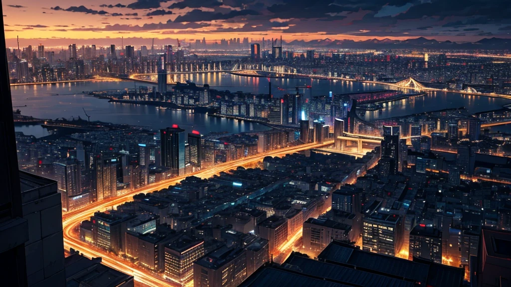 黎明前Dark的城市，Overlooking the city in the distance，A city without light，Dark，wide-open sky，Vision，No characters，Scenes