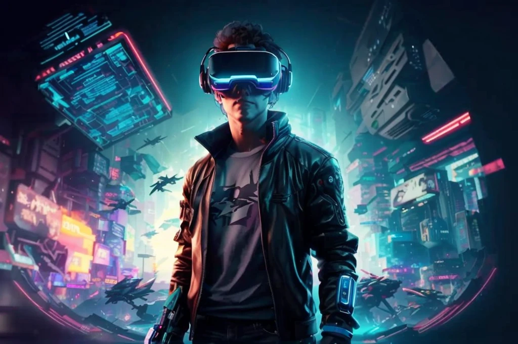 Jordan peterson in a black jacket and glasses stands in front of a futuristic city, vr game, cyberpunk vibe, cyberpunk vibes, deeper into the metaverse we go, has cyberpunk style, cyberpunk theme, in cyber punk 2077, cyberpunk futuristic, cyberpunk future, synthwave, wearing cyberpunk streetwear, futuristic cyberpunk, cyberpunk tech, retro cyberpunk, synthwave style