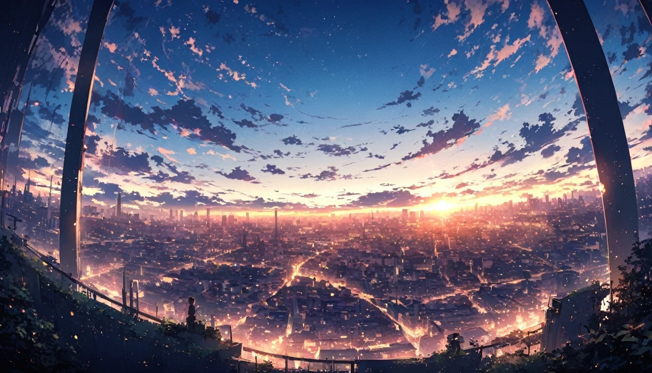 Backlit city in the morning,Overlooking the city in the distance,Vision,No characters,Scenes
