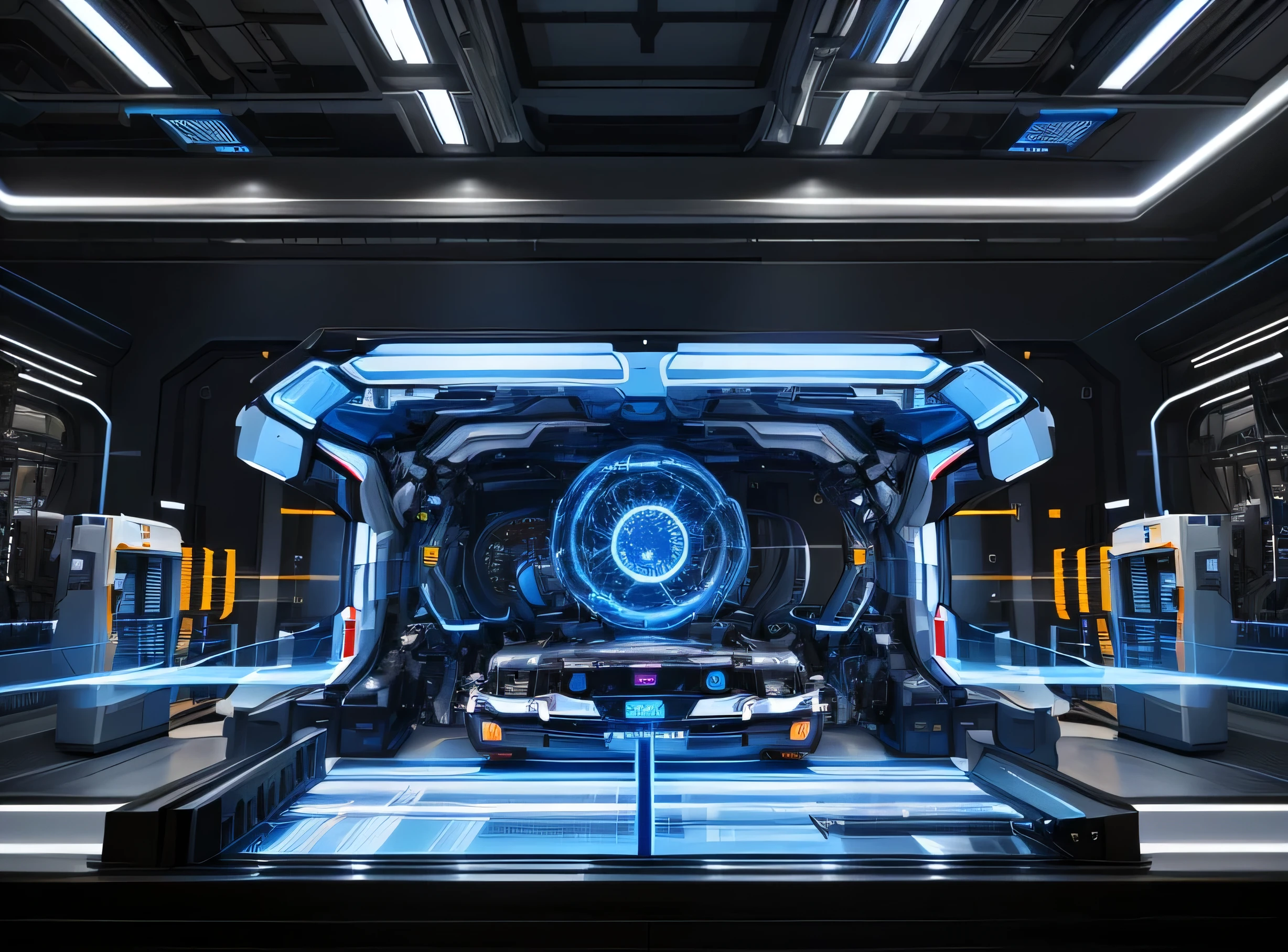 Plus a smart brain,Elements of cashing out artificial intelligence。The machine rooms on both sides are expanded,Bring out more elements,Blurring the overall effect,Linearization,More high-tech feel。