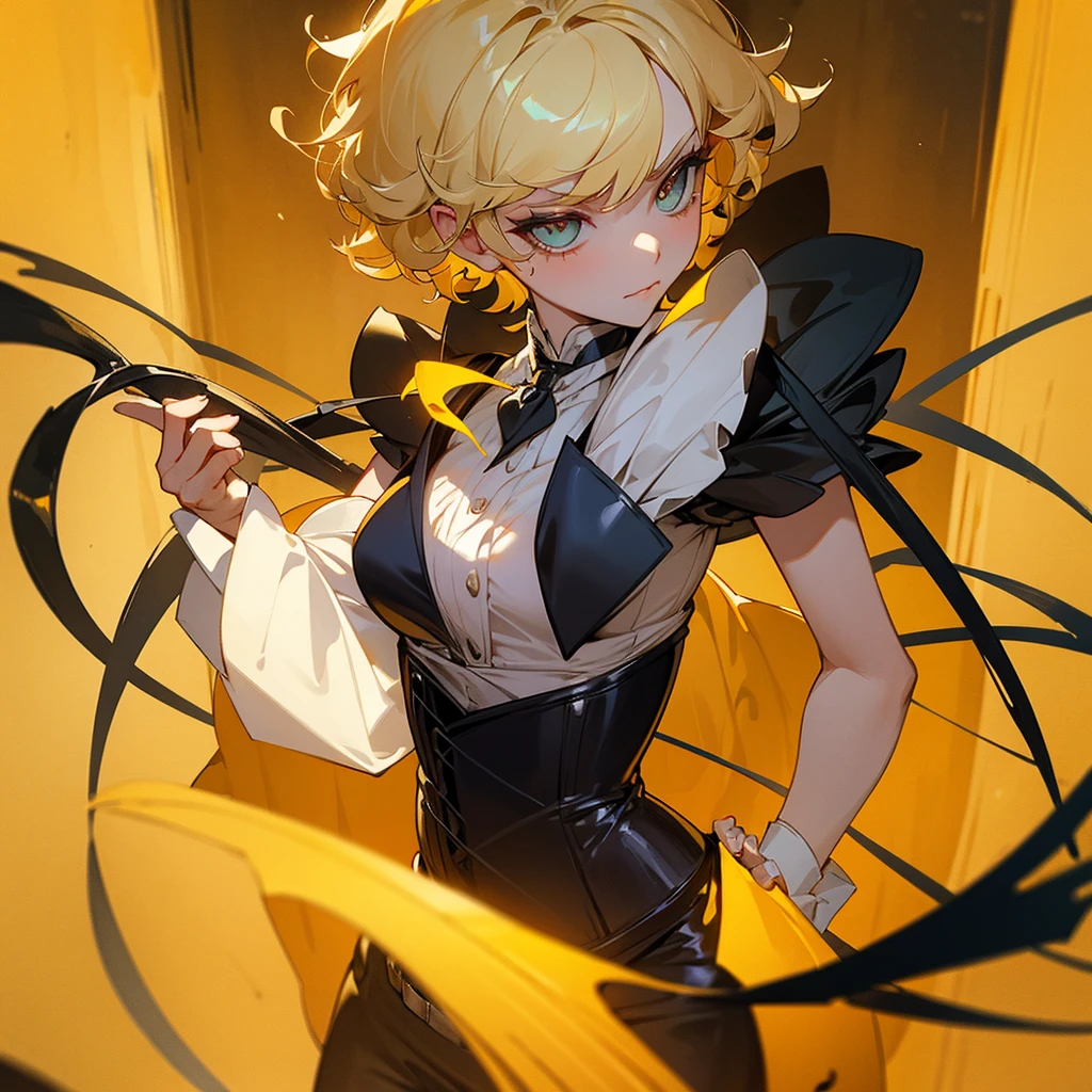 Blonde Short Hair　Curly hair　Bad mood　Yellow corset　Devil&#39;s Wings