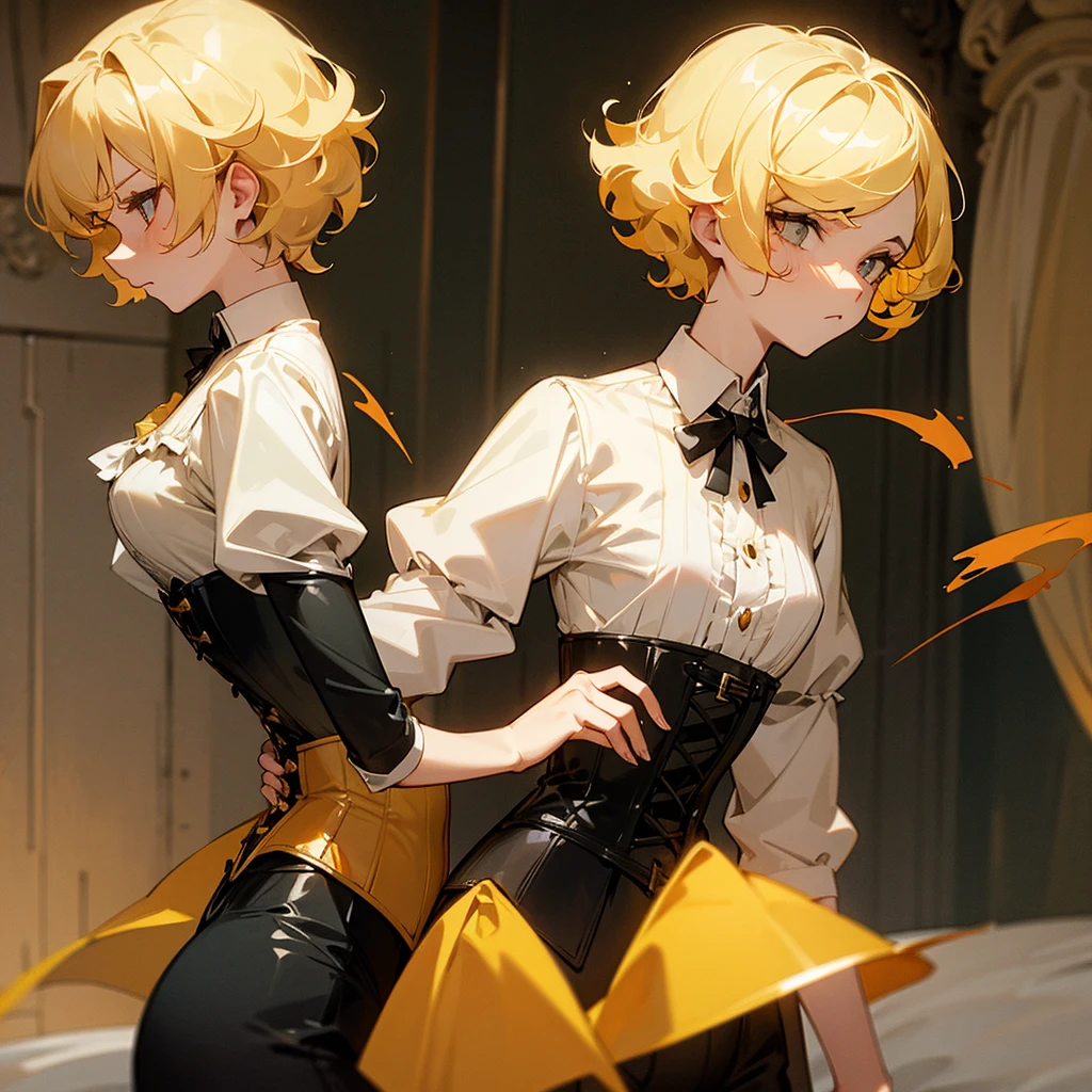 Blonde Short Hair　Curly hair　Bad mood　Yellow corset　Devil&#39;s Wings