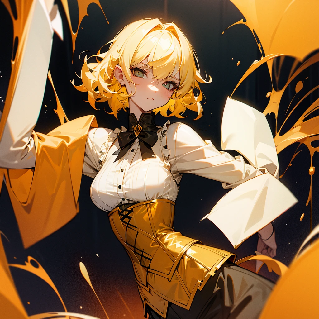 Blonde Short Hair Curly hair Bad mood Yellow corset Devil's Wings
