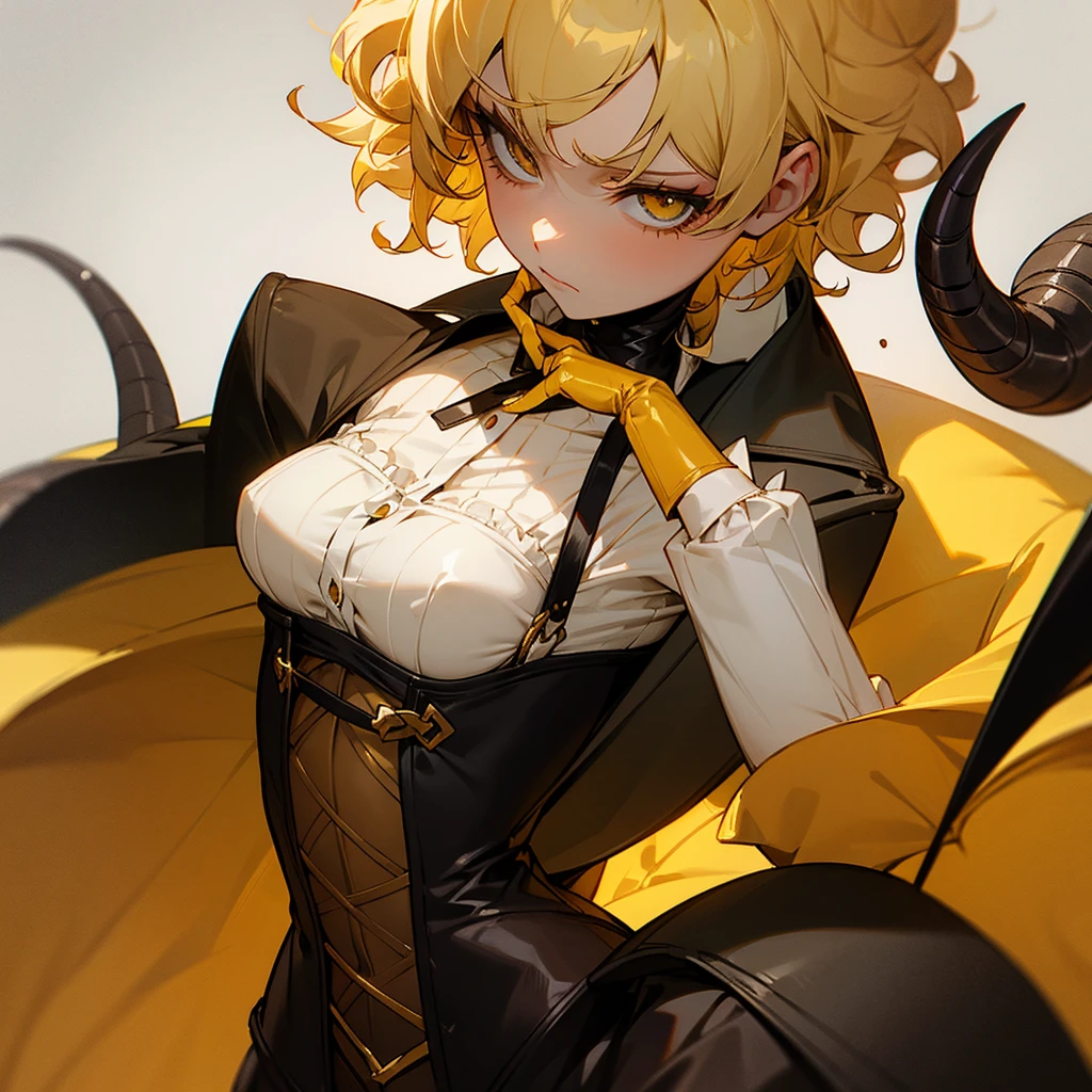 Blonde Short Hair Curly hair Bad mood Yellow corset Devil's Wings