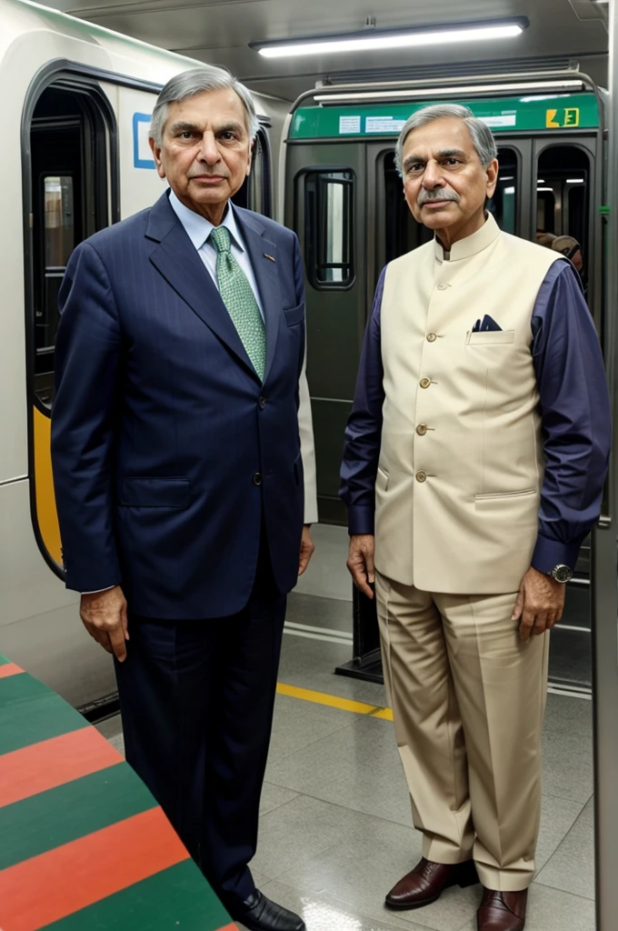Picture of Ratan Tata standing with the metro rail and the Indian flag