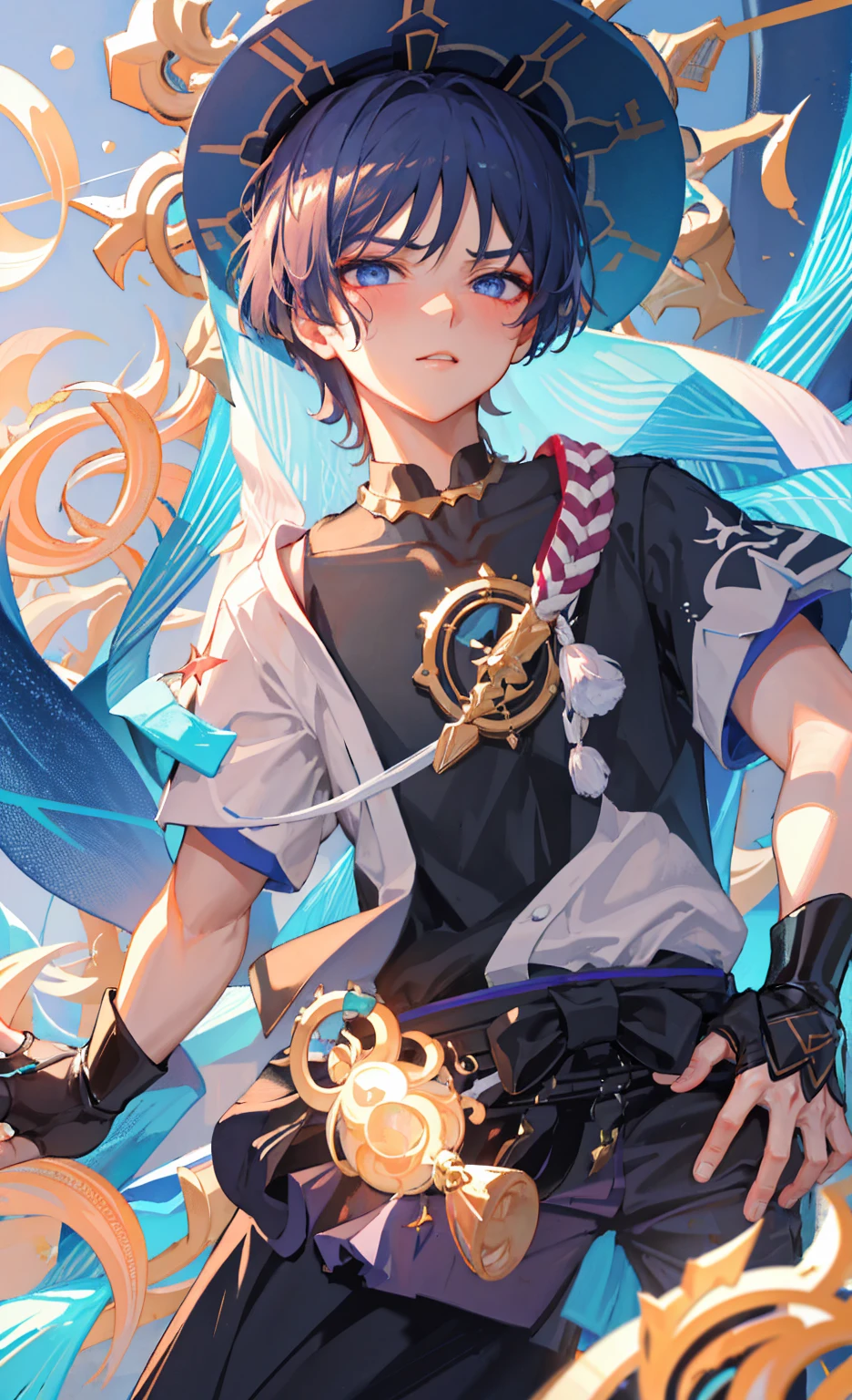 (masterpiece), (best quality), (Extremely detailed), (Wanderer), night, Sexy look, Handsome, Desire to watch, blush, Tsundere features