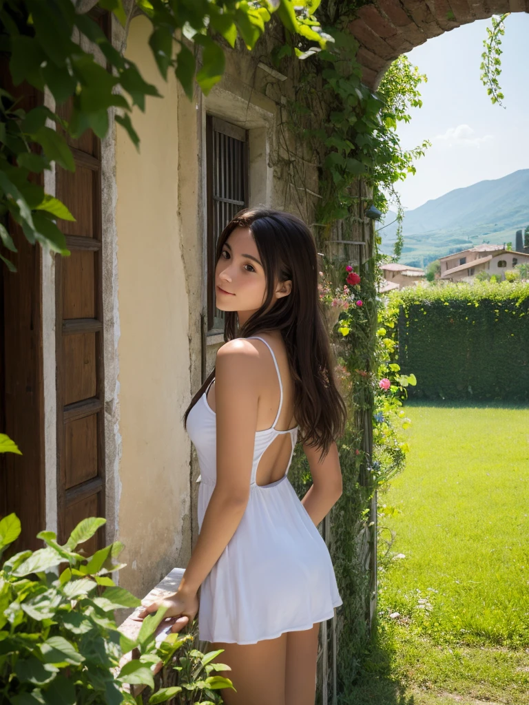 summer, Italy, countryside, Private house, hot day, sunlight, field, girl