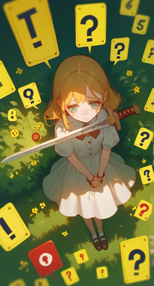 punctuation_9,punctuation_8_High above,punctuation_7_High above,1 a girl, with a long sword, sad