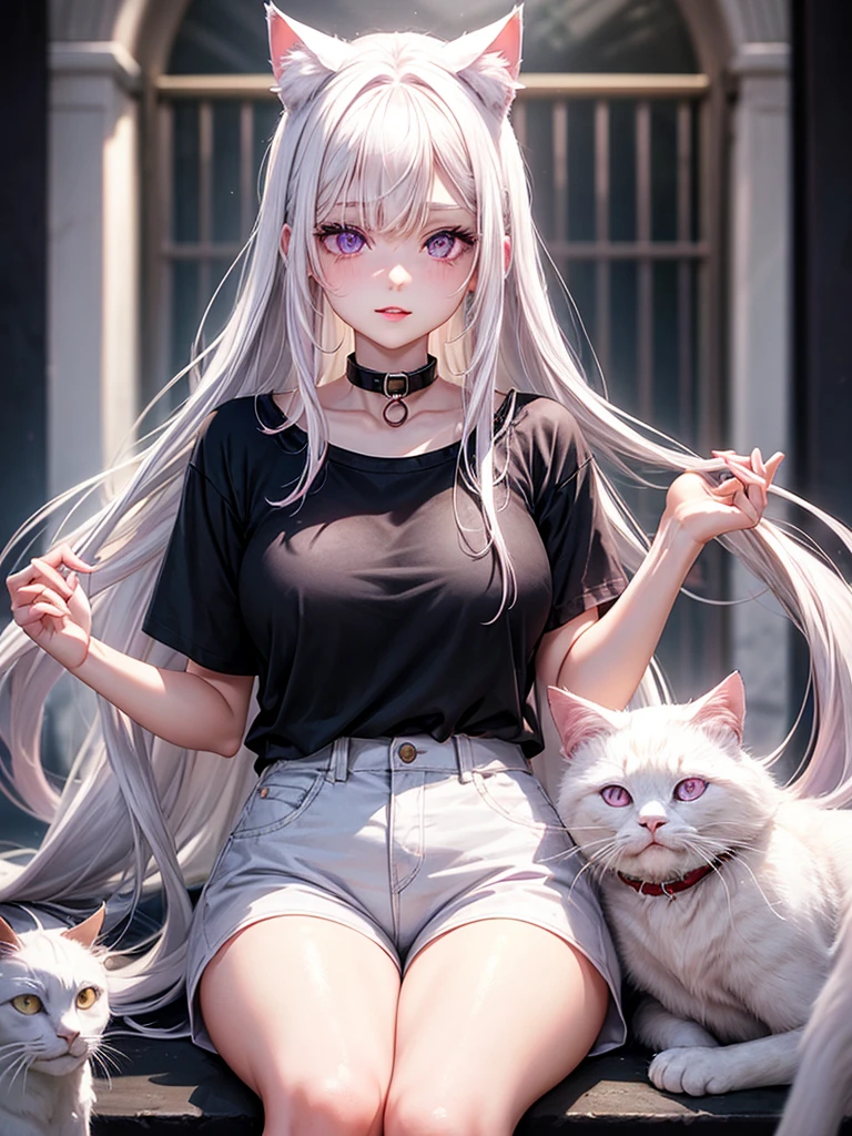 Very cute anime ai puppy, white colour, blue eyes, beautiful background.