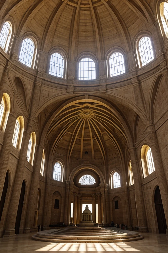 Circular stone hall in the shape of a 30-meter-high dome with a 20-meter-high goddess statue