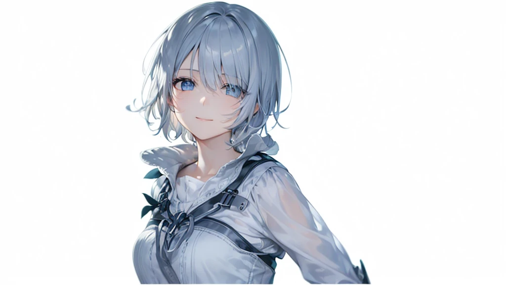 Ultra HD,Look at the viewers, Put your hands behind your back, With a girl, 20-year-old, 非常にShort Hair, Long bangs between the eyes, Pale blue eyes, Very detailed,(masterpiece、Highest quality),Gray Hair、Laughter、Fantastic, Silver Hair, Iris, Short hair、 Fluttering Hair、Small Face、明るいsmile、(Detailed face) ,Professional Lighting,Wonderful landscape,blue sky, sunlight,Looking down from above,Portraiture、Open your mouth、Flower Field、Her eyes were shining、Mysterious and enchanting atmosphere。With AI Painting、とてもShort Hair, Long bangs between the eyes, Very detailed,(masterpiece、Highest quality)、alone、Gray Hair、Fantasy, Silver Hair, Fantasyな風景、White shirt、smile、Open your mouth、short hair、Short Hair、hairpin、black eye、Grey Eyes、Beautiful Eyes、
