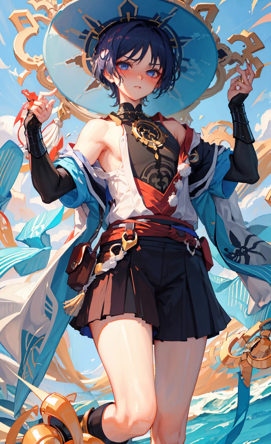 (masterpiece), (best quality), (Extremely detailed), (Wanderer), night, Sexy look, Handsome, Desire to watch, blush, Tsundere features