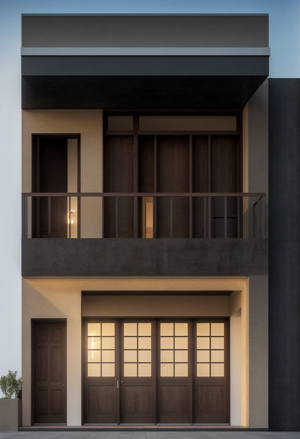 (Photo brute, real, best quality, head of'artwork:1.2), (hyper realistic, photo-realistic:1.2), High quality, (day light:1.2), perfect lighting, rendering of'environnement chatoyant au coucher du soleil, hyper detail, day light:1.4 modern house, ((modern minimalist house:1.3))), portail moderne en acier, dynamic neon,