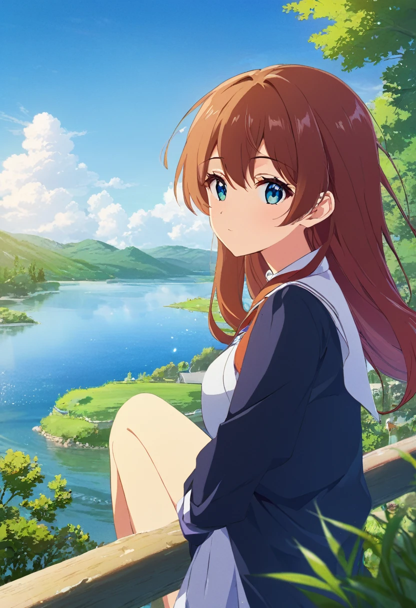 anime、Girl、Lakeside、Highest quality、masterpiece、aesthetic、
