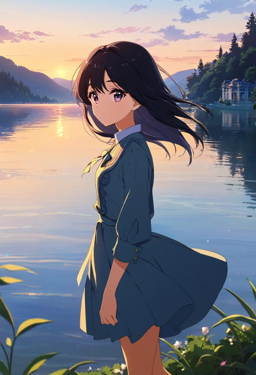 anime、Girl、Lakeside、Highest quality、masterpiece、aesthetic、