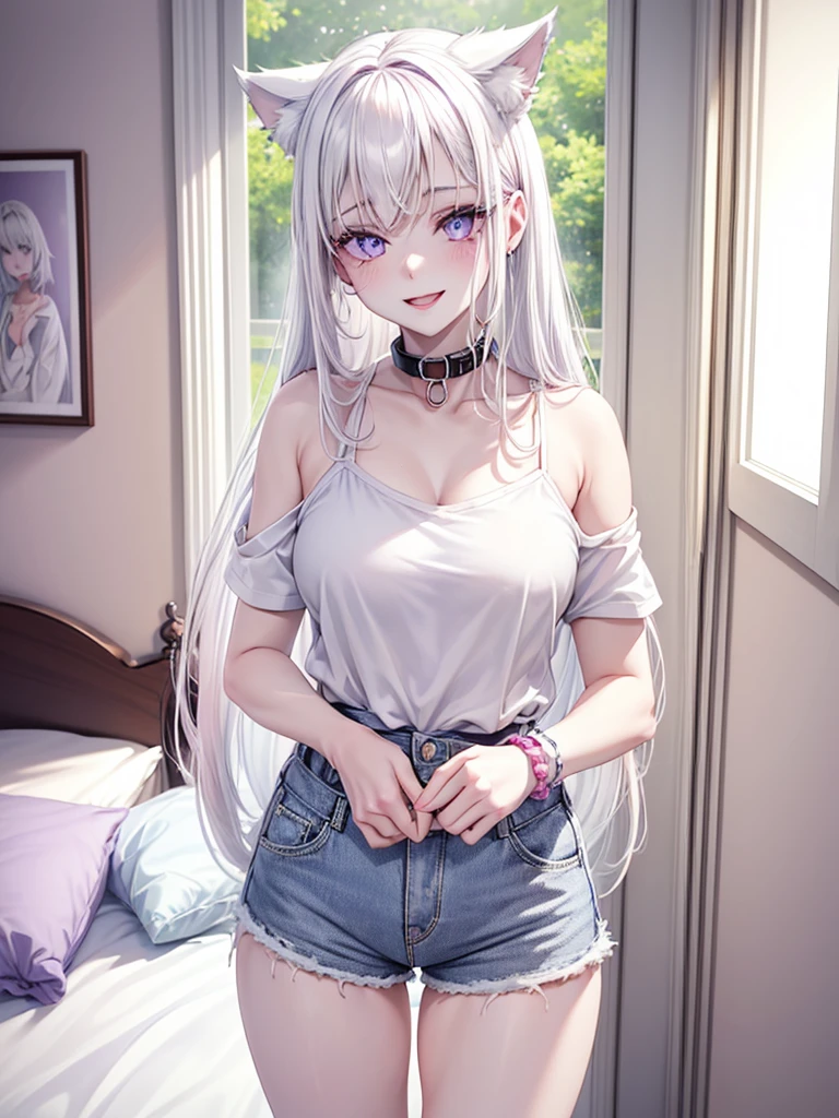 SFW, sexual content, Anime character with white hair and blue eyes holding a cellphone, NUDE, porn, highest rated on pixiv, pixiv, Popular on pixiv, no pixiv, winner of the pixiv contest, pixiv daily ranking, Pixiv 3DCG, pixiv style, Destaque no Pixiv, trends on Pixiv, pixiv trends, digital art on pixiv, 2d anime style, wearing bra,((Waist slender)), young sweden , ((large breasted)),(( Unclothed)), sensuous, face like Katheryn Winnick.