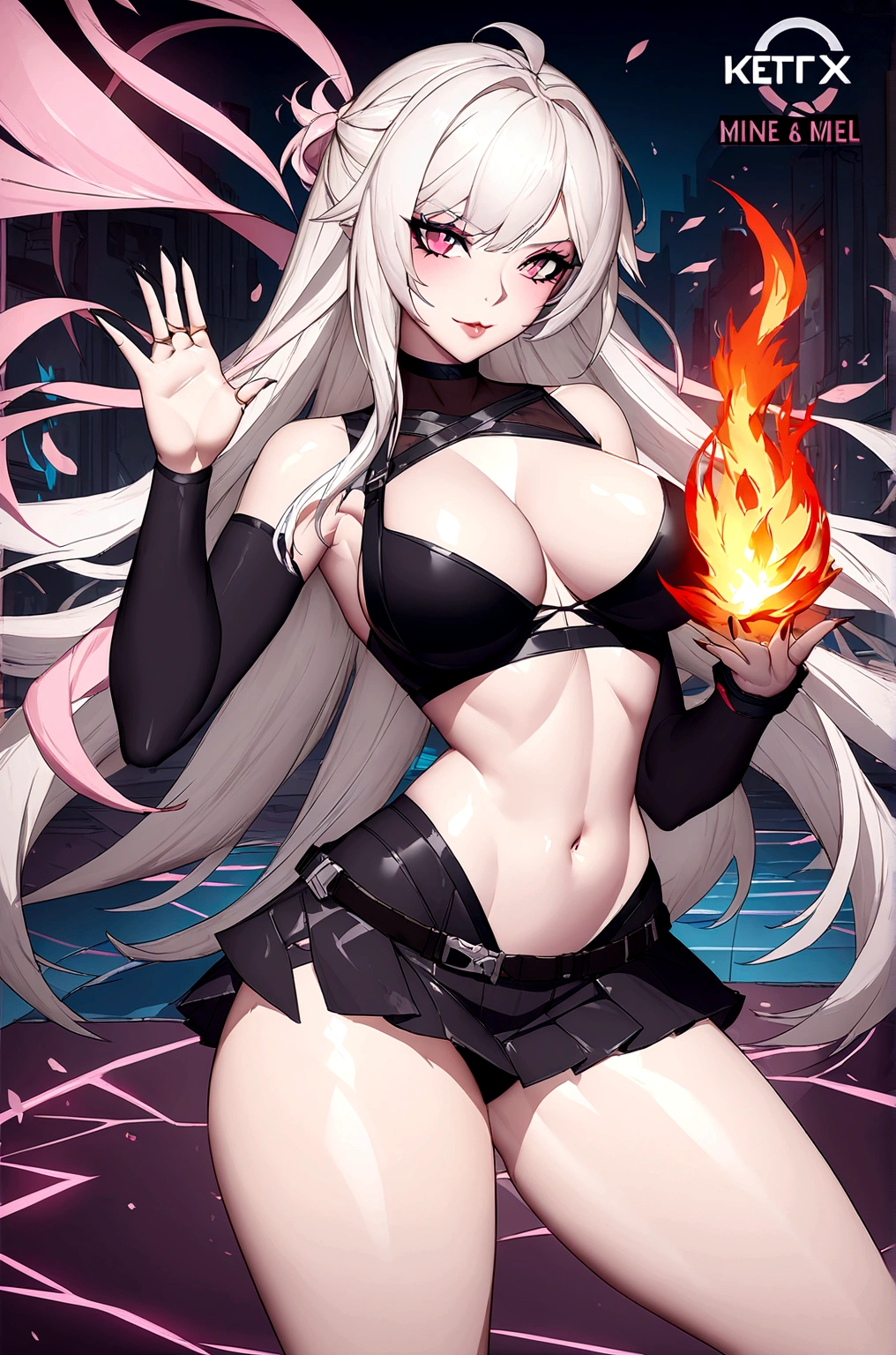 anime girl in black outfit holding a fire in her hand, perfect white haired girl, white haired deity, badass anime 8 k, anime girl wearing a black dress, trending on artstation pixiv, extremely detailed artgerm, seductive anime girl, white haired, tifa lockhart with white hair, girl with white hair, from girls frontline, white haired lady