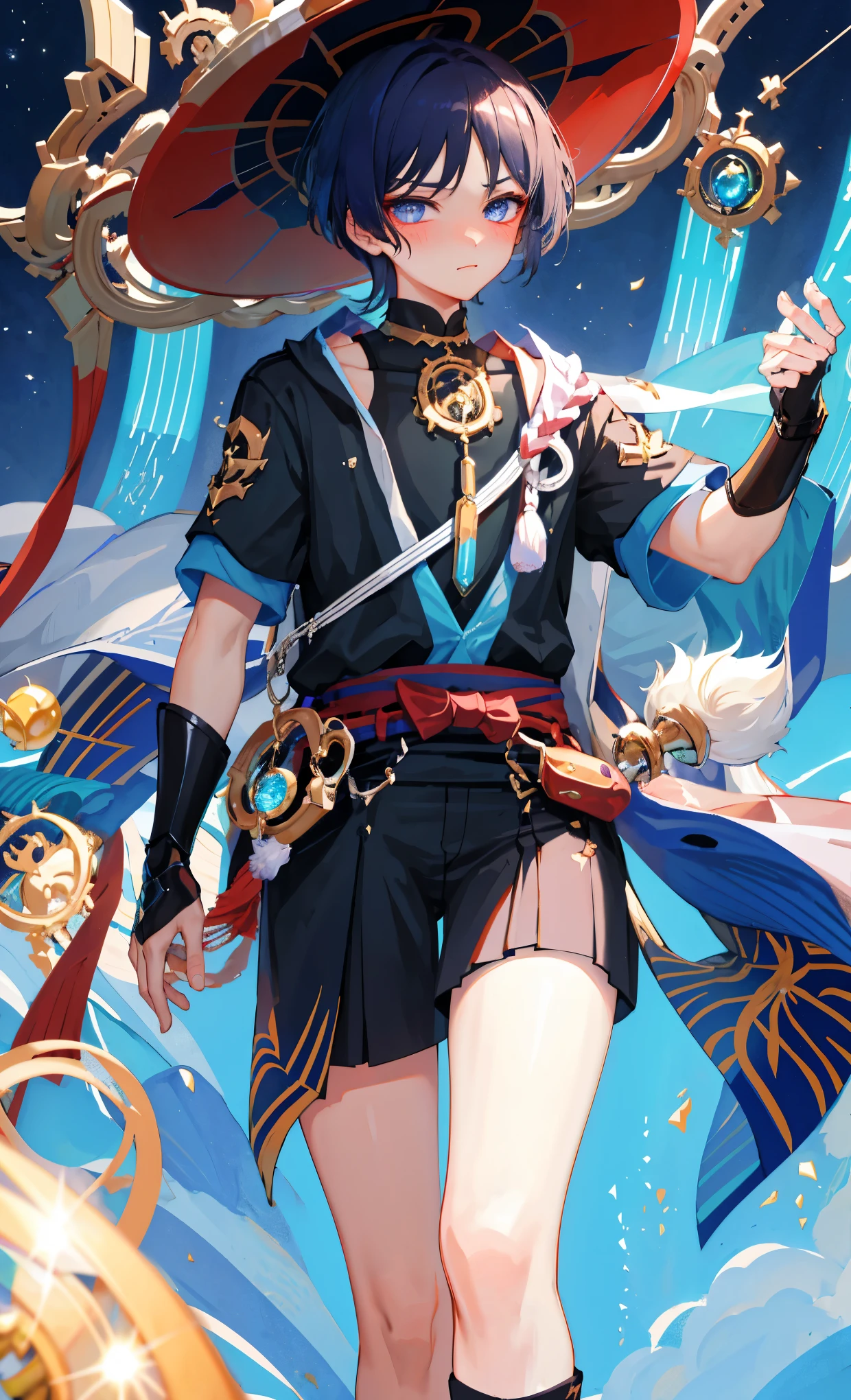 (masterpiece), (best quality), (Extremely detailed), (Wanderer), night, Sexy look, Handsome, Desire to watch, blush, Tsundere features