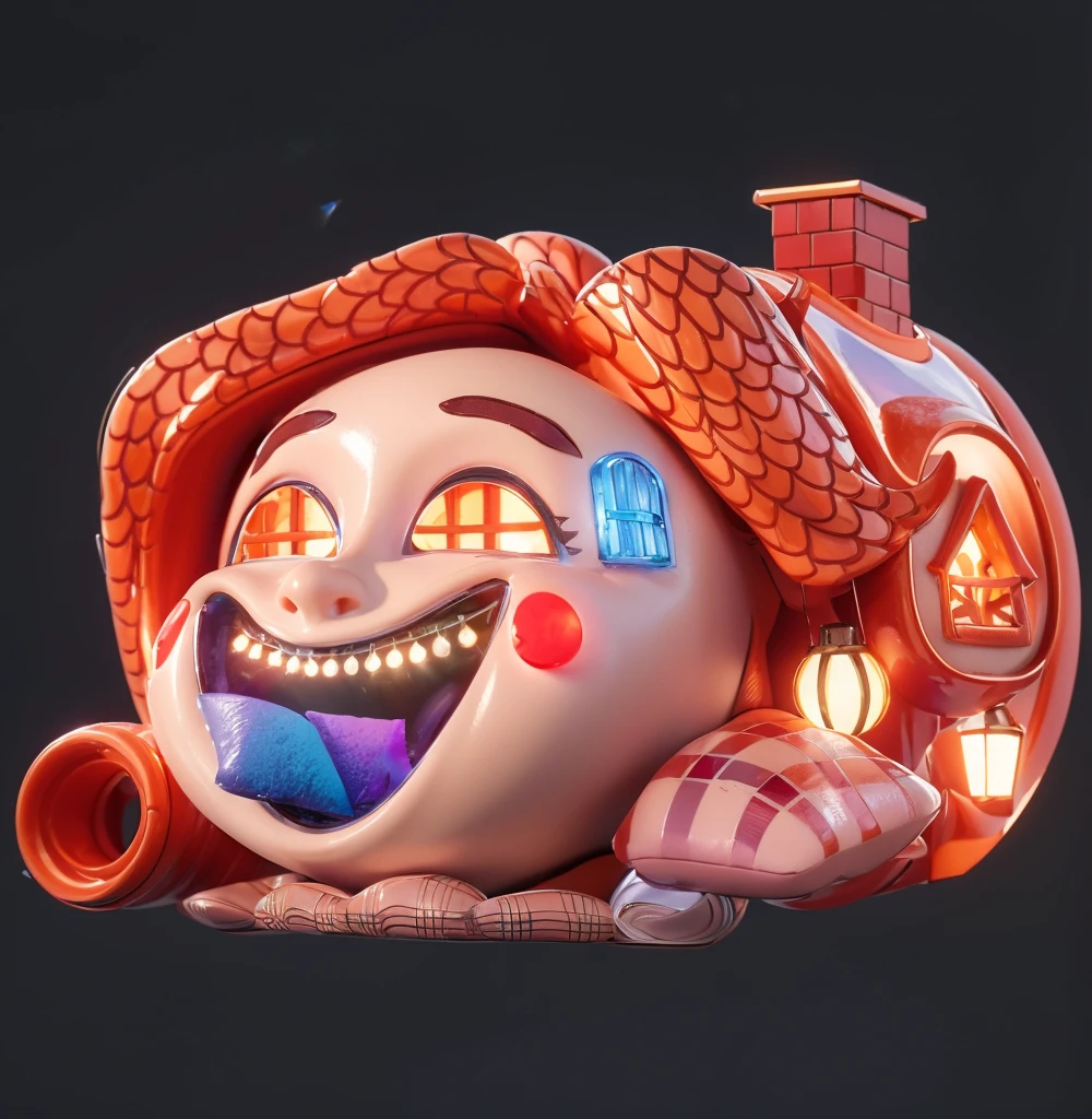 3d style, simplified design, 3d render, glossy texture, smooth 3d model, multiple light sources, rim light, sharp post effects render, (glossy plastic texture with multiple big light probe refractions), perfect cgi, smooth silhouette, high intensity refraction, (super glossy material), most beautiful vfx , blue background, plastic refractions, realistic, 4k, high resolution, rim light, photo shoot, commercial photo, profile shot, 4k, rim light, high resolution, 4k, glossy texture, smooth 3d model, multiple light sources, rim light, sharp post effects render, (glossy metallic texture with multiple big light probe refractions), perfect cgi, cgi art created only with gradients, smooth silhouette, high intensity refraction, (super glossy chrome material), most beautiful vfx, blue background, chrome metal refractions, multiple light sources, rim light, sharp post effects render, perfect cgi, digital art, detailed digital art, reflective, best quality, 4k, masterpiece:1.2, ultra-detailed, realistic, vivid colors, dark and moody lighting, The image of the highest quality, ensuring every detail is showcased perfectly. It in 4k resolution, allowing viewers to immerse themselves in the richness of the colors and intricate details. The realistic rendering. under the spotlight, reflecting, high-resolution image, realistic rendering, dark background, and rim light photorealistic The image features three characters standing in front of three houses. The characters are a red-haired mermaid, a purple cat, and an orange dog. They are each holding a yellow maraca
