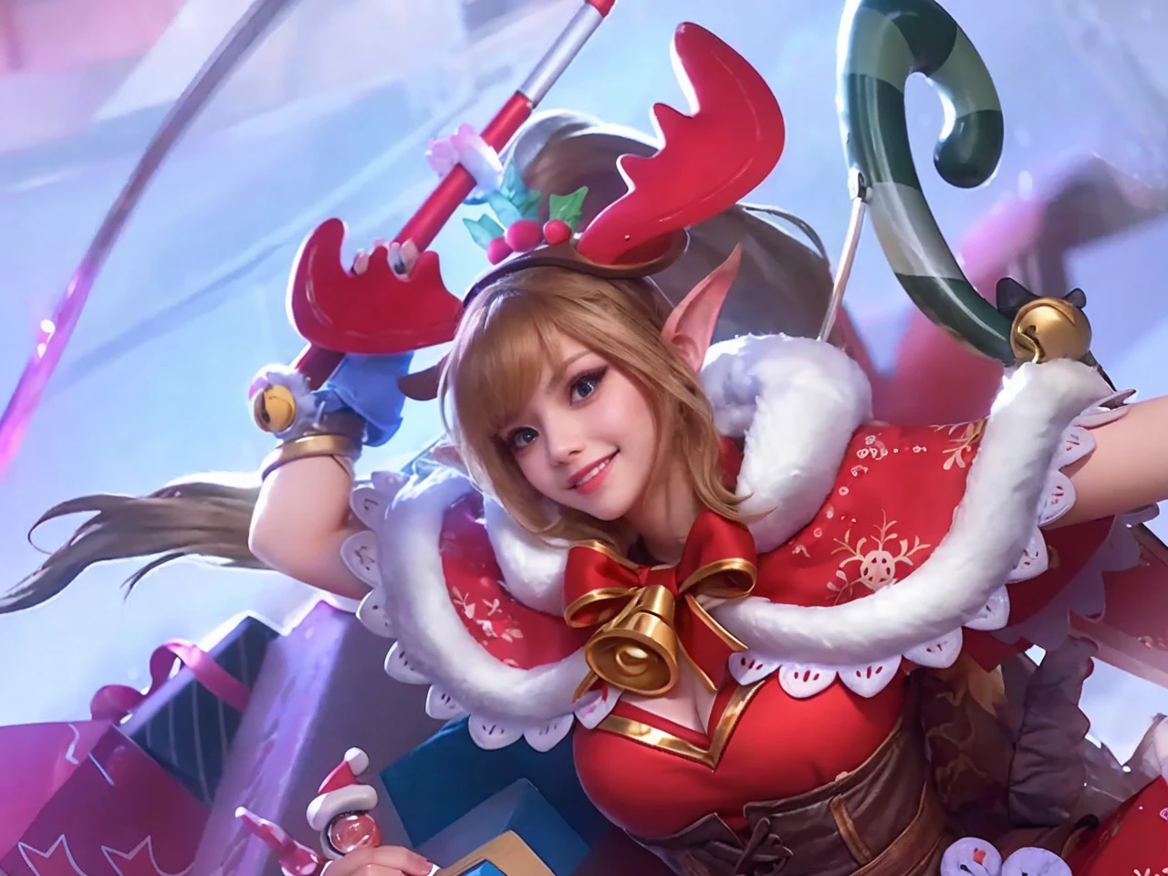 a close up of a 1 cartoon character holding a snowball, of a ramlethal valentine, elf girl, annie from league of legends, miss fortune, samira from league of legends, amy rose red dress, from league of legends, shining pink armor, krenz cushart and artgerm, from overwatch, elf girl wearing an flower suit, vivy