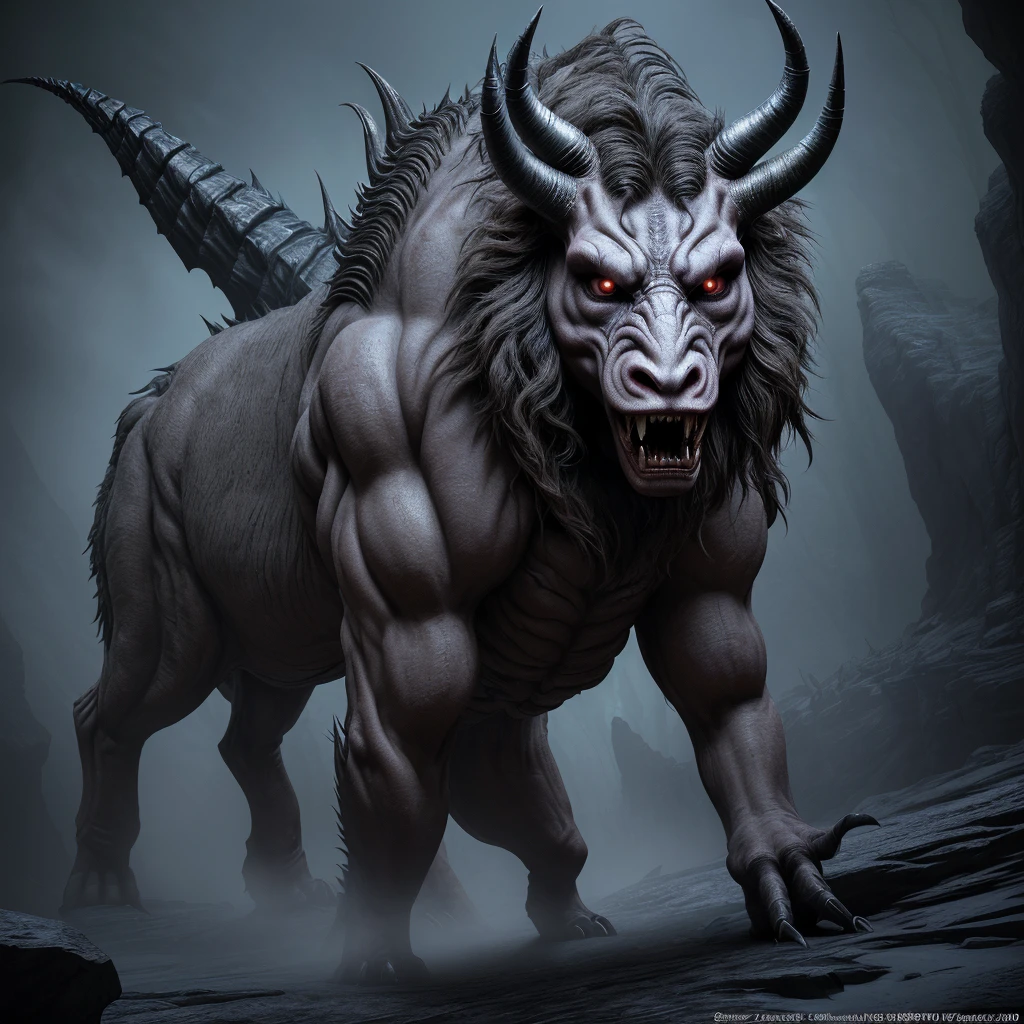 Incredible Advanced style demon beast very dramatic ferocious, exedemte improved beast incredible details of large super horns beast with great cave style even longer horror movie difficulty very bright and detailed in maximum degree of terrifying difficulty designed in ghostly art great lighting, Super realistic super high definition art with infinite resolution difficulty enhanced effects dark magnificent incredible motion masterpiece