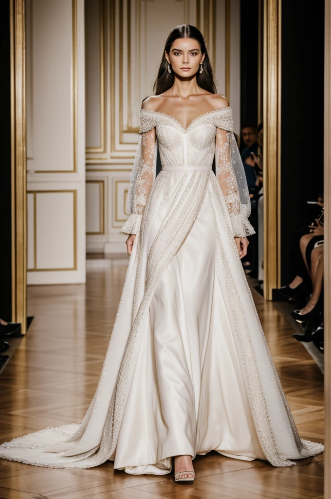 Fashion Show, fashion week haute couture, paris, belle femme réaliste, robe longue, image 8k, 