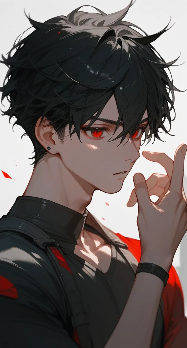 young boy, short black hair, closed eyes, white tattoos on the face, Daredevil, Masterpiece, high qulity