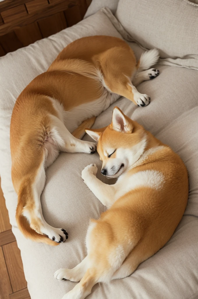 A cream-colored Shiba Inu sleeping
