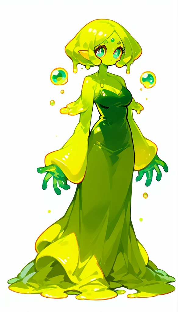 score_9, score_8_up, score_7_up, (clear simple background, white background, papyrus background), ((adult))
(Goo girl, Sime:1.2), mature , lagre_breasts , monstergirl, anthro, solo, (female), (green_skin, fullbody, curvey bode, cute face, focus), beautiful,