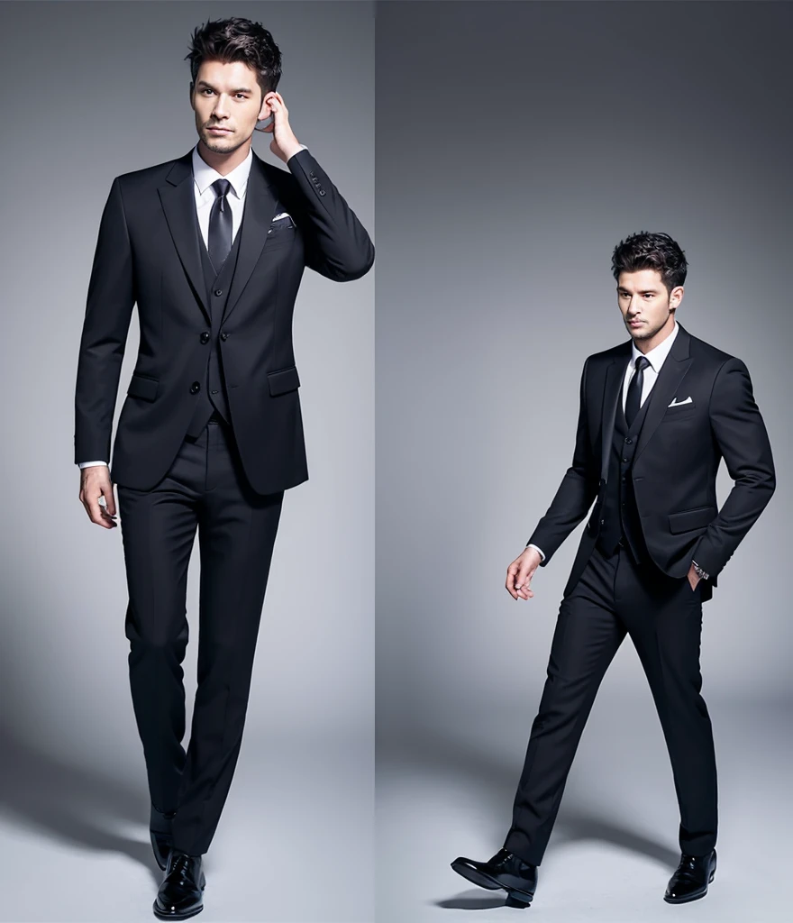 Realistic photos、A man walking in a suit, though his face is not visible、Not looking at the camera、Full Body